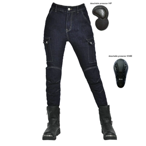 Women Motorcycle Riding Jeans Protective Pants With Detachable Hip Knee Pads Nylon Stretch Cargo Biker Slim Fit Racing Trousers