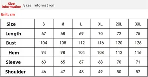 Detailed size chart for motorcycle denim jacket showing measurements from S to 3XL