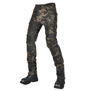 Pantaloni da moto camouflage con tasche laterali e inserti protettivi sulle ginocchia