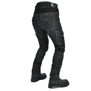 Pantalon de moto noir avec coutures contrastées blanches et taille et chevilles réglables