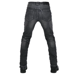 Washed vintage motorcycle jeans for men featuring elastic stretch panels and back view