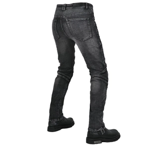 Detailed view of the accordion stretch panels on the back waist of motorcycle riding jeans