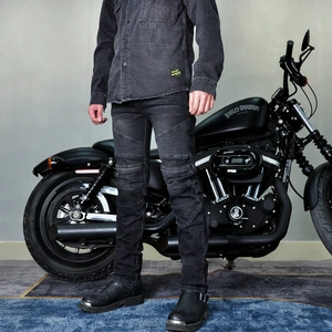 Jean moto noir anthracite pour hommes avec panneaux de protection élastiques pour la route