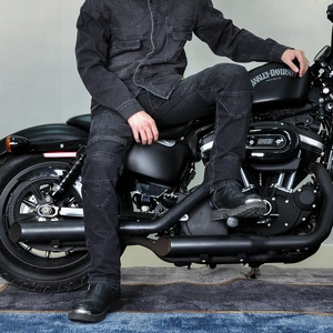 Ensemble de moto rétro en denim avec veste de protection et pantalon extensible