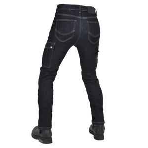 Slim fit retro motorcycle cargo jeans in indigo denim with protective padding and side pockets