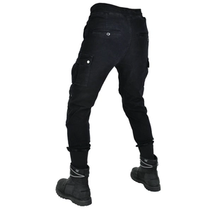 Men's motorcycle cargo riding jeans in black with protective pockets and ribbed cuffs