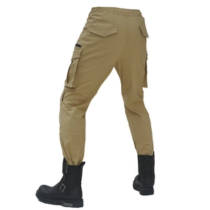 Vista posteriore dei pantaloni cargo moto kaki con multitasche ed elastico in vita
