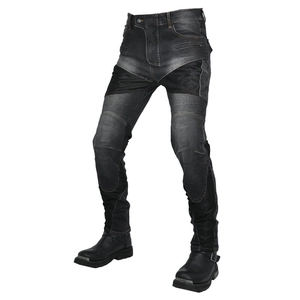 Mens retro mesh motorcycle jeans with protective pads and accordion stretch panels