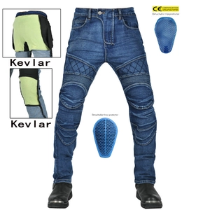 Men Retro Motorcycle Riding Jeans With Protective Liners Denim Biker Pants Washed Blue Anti-Fall Wear Resistant Cycling Trousers