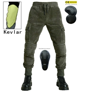 Men Retro Corduroy Motorcycle Riding Cargo Pants With Detachable CE Protectors Windproof Thick Protective Biker Trousers