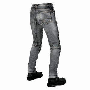 Retro graue Motorradjeans mit dehnbaren Schutzeinsätzen und Waschtextur für Herren