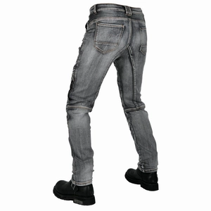 Motorradjeans für Herren in Dunkelgrau mit Knie-Falten und praktischen Cargo-Taschen