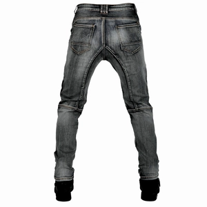 Men's motorcycle jeans in washed smoky grey with protective reinforced knee panels