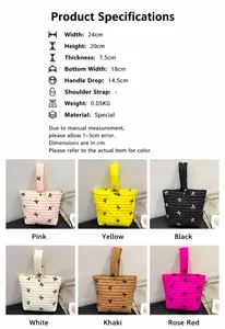 Size chart showing dimensions for a lightweight quilted tote bag with bow embroidery