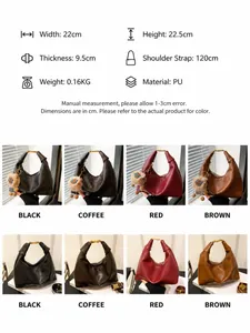 Size chart and color options for the faux leather handbag featuring metal bamboo handles