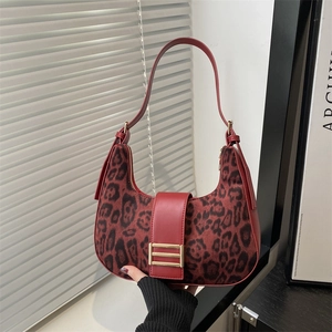 Borsa Hobo Vintage con Stampa Leopardata da Donna in Pelle PU e Tessuto Sottoascellare Borsa a Tracolla alla Moda con Fibbia
