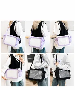 Detail showing the large transparent pocket and spacious interior of this stylish ita bag