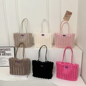 Sac Cabas En Fausse Fourrure Peluche Femme Grande Capacité Rayures Verticales Sac À Bandoulière Mode Hiver Sac À Main