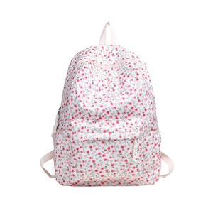 Sac à dos à motif floral en toile blanche avec de petites fleurs rouges et roses pour femmes