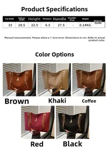 Tableau des tailles et dimensions pour sac cabas à chaîne vintage avec cinq coloris au choix