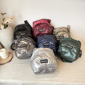 Metallic Puffer Crossbody Bag For Women Quilted Padded Shoulder Bag Shiny Shell Messenger Bag Large Capacity Daily Purse