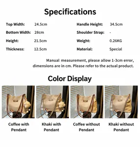 Tableau des tailles détaillé pour le sac cabas kaki et marron avec dimensions du produit