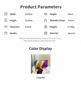 Detailed dimensions of the colorful metallic rainbow stripe envelope bag with chain