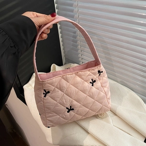 Bolso de Mano Acolchado para Mujer Con Bordado de Lazos Bolso Ligero con Patrón de Rombos Bolso Tote Acolchado para Moda Callejera Diaria