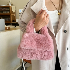 Sac à Main Élégant en Peluche pour Femmes Style Coréen Sac à Épaule en Fausse Fourrure Avec Chaîne en Künstliche Perles Petit Sac Bandoulière Carré