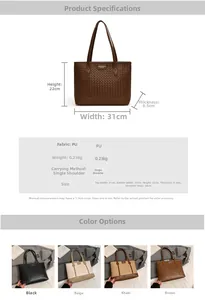 Détails du sac cabas à texture tissée avec dimensions et spécifications techniques