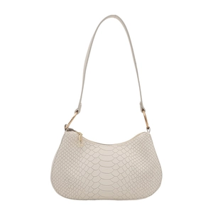 Borsa a spalla color panna effetto serpente con cerniera dorata e design a mezza luna