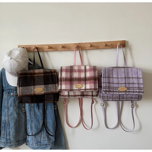 Sac à Dos de Mode en Laine à Carreaux Rétro pour Femmes Épissage Décontracté Cuir Synthétique Sac à Dos de Voyage Décoration Métallique