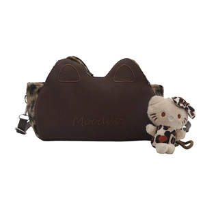 Sac bandoulière oreilles de chat hiver avec peluche léopard et charm chaton