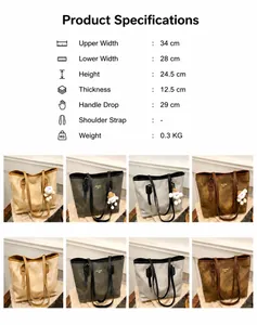 Size chart showing dimensions for large capacity minimalist tote bag with handle details