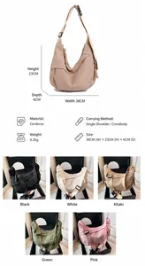 Detailed size specifications and color variants of corduroy large capacity crossbody bag