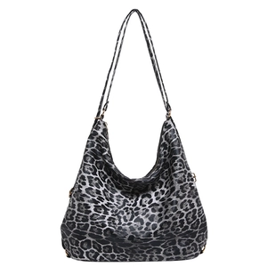 Grand sac cabas vintage à imprimé léopard avec anses élégantes en gris et noir chic