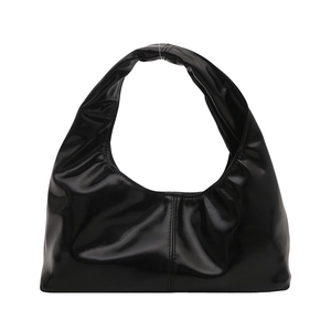 Modieuze zwarte glanzende hobo draagtas met geplooid design en hoogglans afwerking