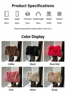 Detailed size specifications and color palette for plush tote bag with dimensions