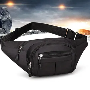 Multifunctional black nylon chest bag with adjustable strap for outdoor hiking and travel