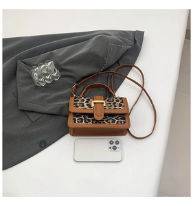 Detailweergave van mini crossbodytas met luipaardprint en gouden gesp op wit vlak