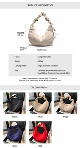 Tabla detallada de tallas y opciones de color del bolso hobo plisado 30x28x13cm