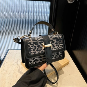 Vintage Leopard Print Women Shoulder Bag PU Leather Small Square Crossbody Bag With Top Handle Gold Buckle Daily Handbag
