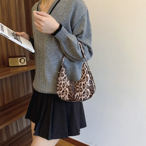 Chic leopard print crescent underarm bag for women with vintage half moon shape