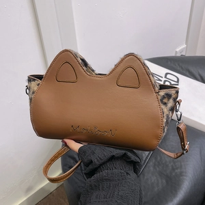 Sac à Épaule Rétro pour Femmes Oreilles de Chat Patchwork Léopard Sac à Main en Cuir Synthétique Mode Décontractée Quotidienne