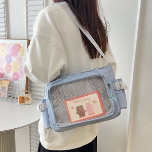 Borsa ita celeste con finestra in PVC trasparente e fibbie laterali per esposizione