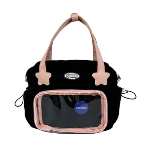 Borsa tote trasparente nera minimalista con spalline rosa e ciondoli a stella