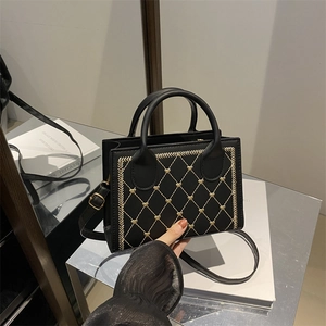 Petit Sac Carré en Cuir PU Tendance avec Broderie Coeur et Motif Losange pour Femme Sac à Main Bandoulière Fourre-tout Mode Quotidienne
