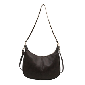 Sac hobo marron foncé rétro en cuir PU avec bandoulière en chaîne dorée élégante