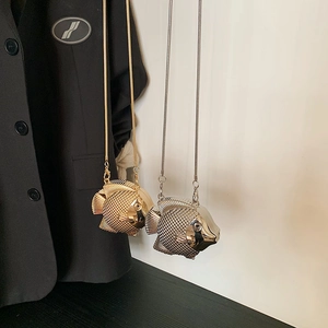 Bolso Bandolera Mini de Metal Creativo con Forma de Pez Bolso de Noche de Lujo con Cadena Oro Plata para Fiesta Banquete Mujer