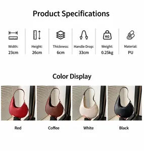 Detailed size specifications and four-color comparison of the crescent hobo bag